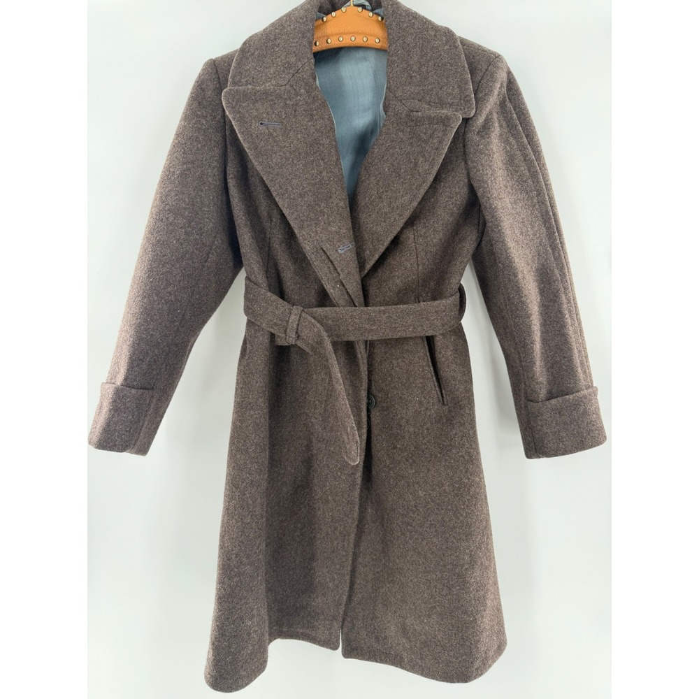 Vintage 1982 Soviet Wool Trench Coat Brown Belted Overcoat Size 46 Russian USSR